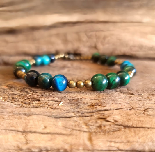 GREEN & BLUE TIGER EYE ANKLE CHAIN - PROTECTION