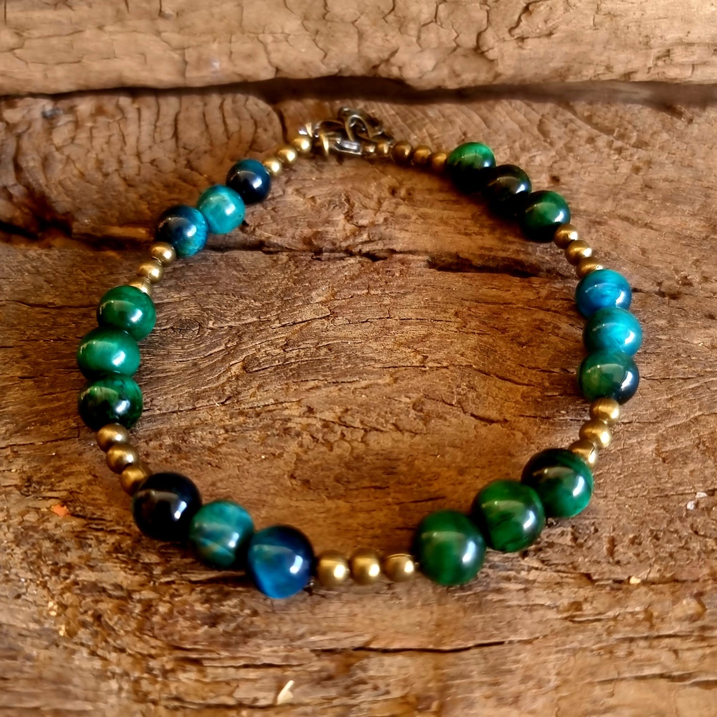 GREEN & BLUE TIGER EYE ANKLE CHAIN - PROTECTION