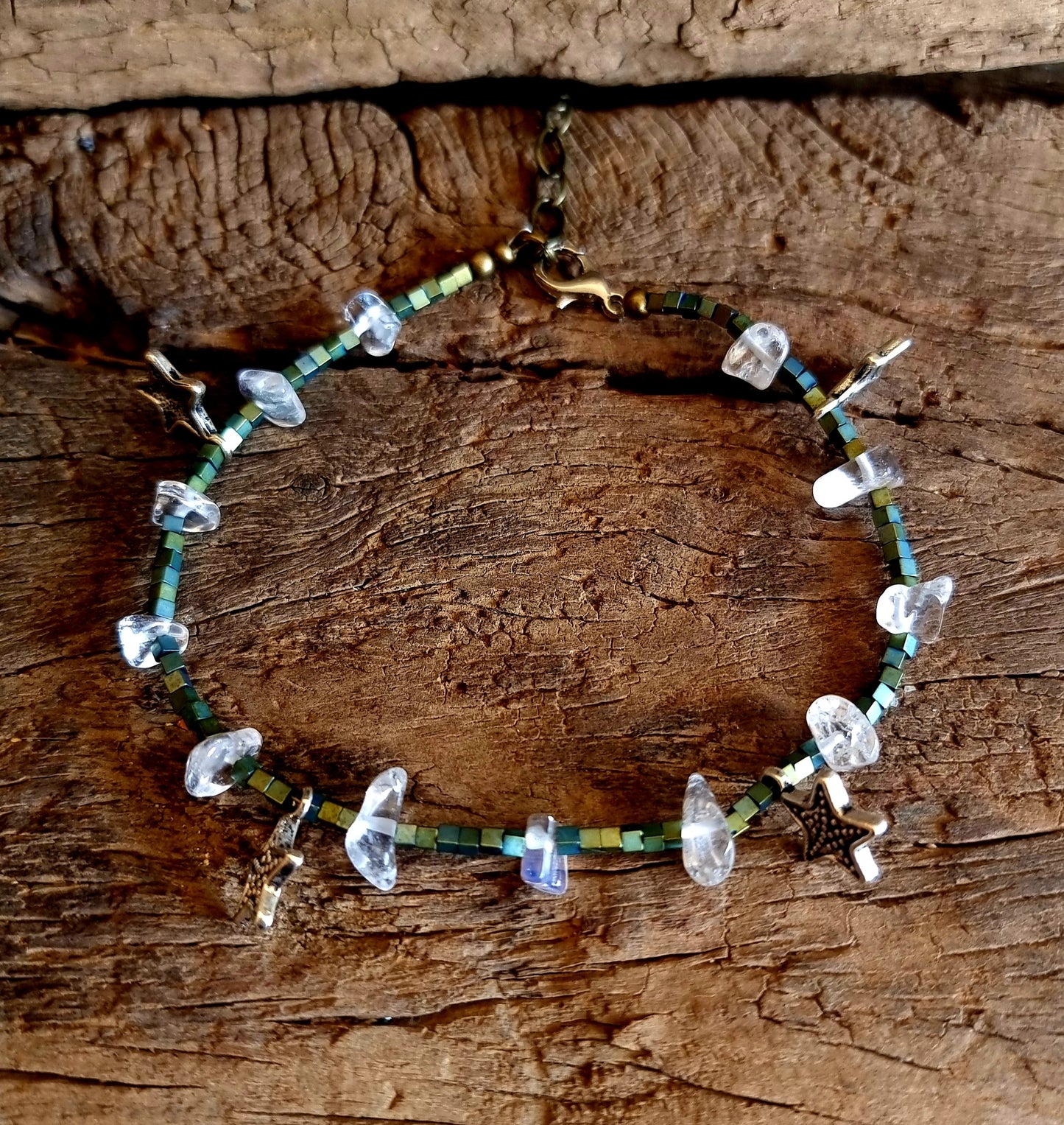 CLEAR QUARTZ & HEMATITE ANKLE CHAIN - MASTER HEALER