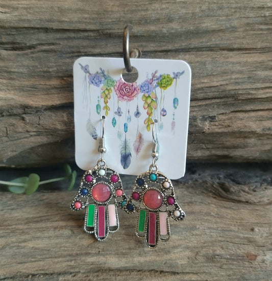 HAMSA HAND WITH PINK EARRINGS - PROTECTION