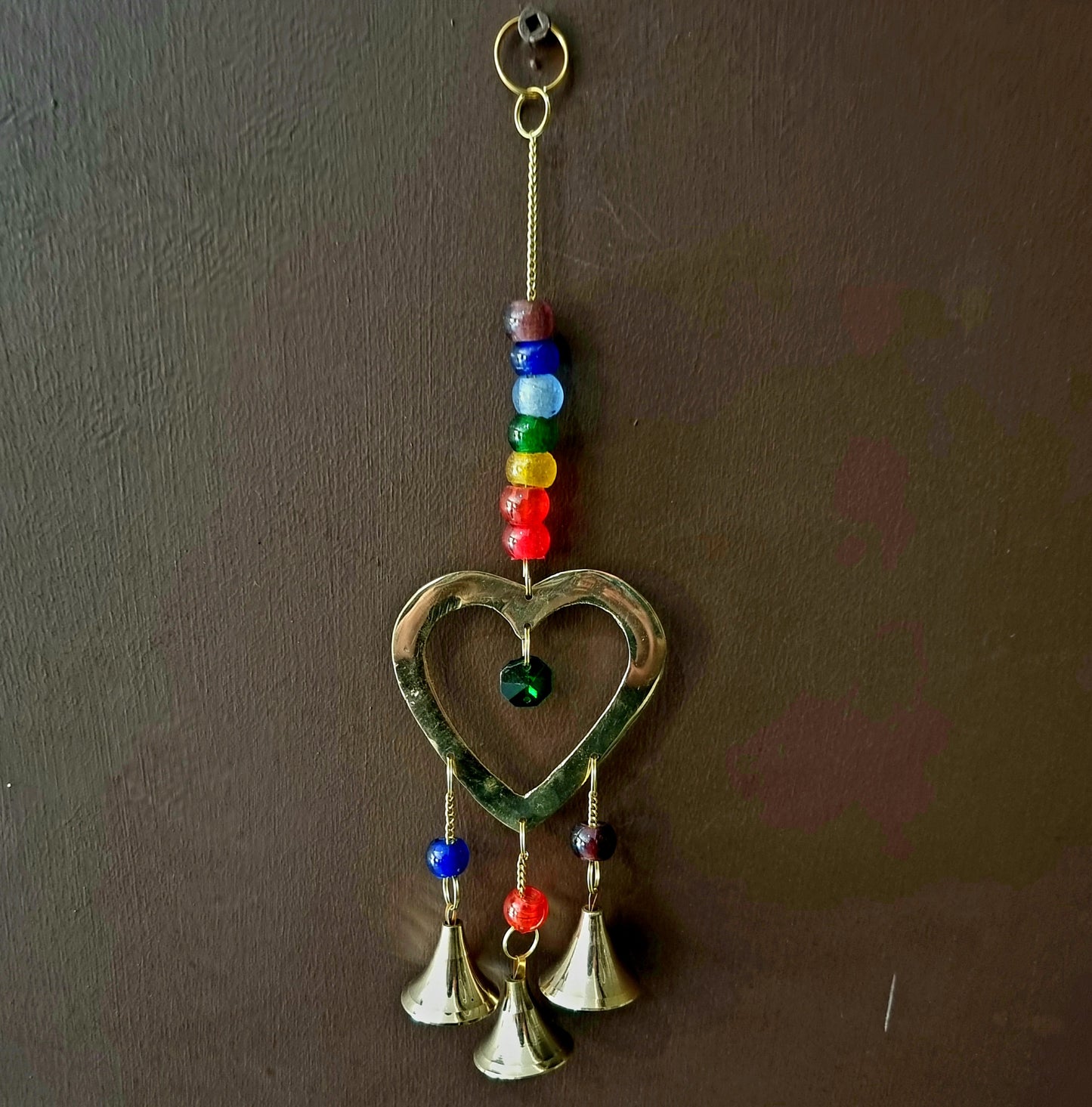 BRASS HEART HANGING WITH BELLS