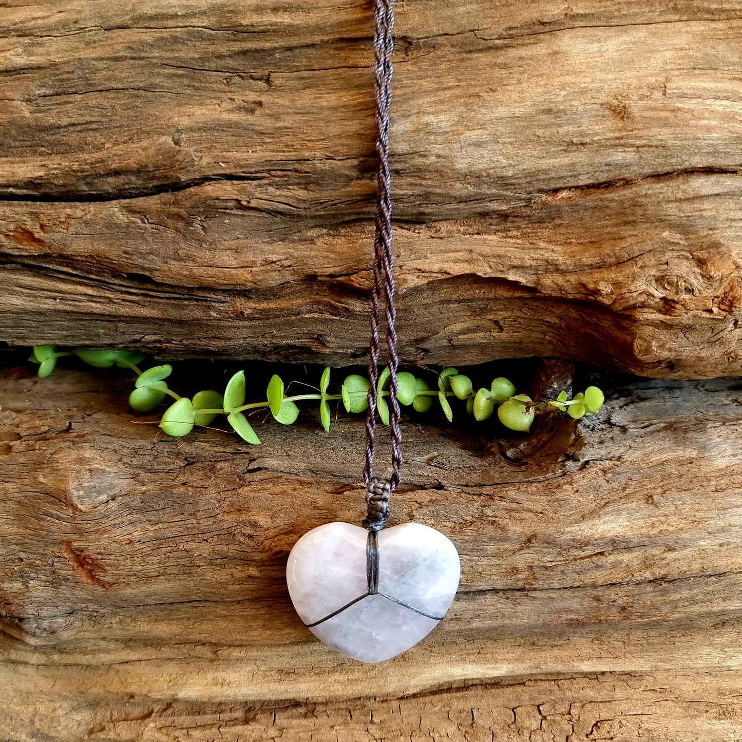 LUNAR QUARTZ MACRAME HEART NECKLACE - LOVE AND TRANSFORMATION