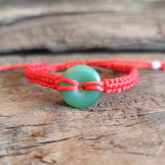 GREEN JADE PEACE BUCKLE RED ROPE WOVEN BRACELET - GOOD FORTUNE