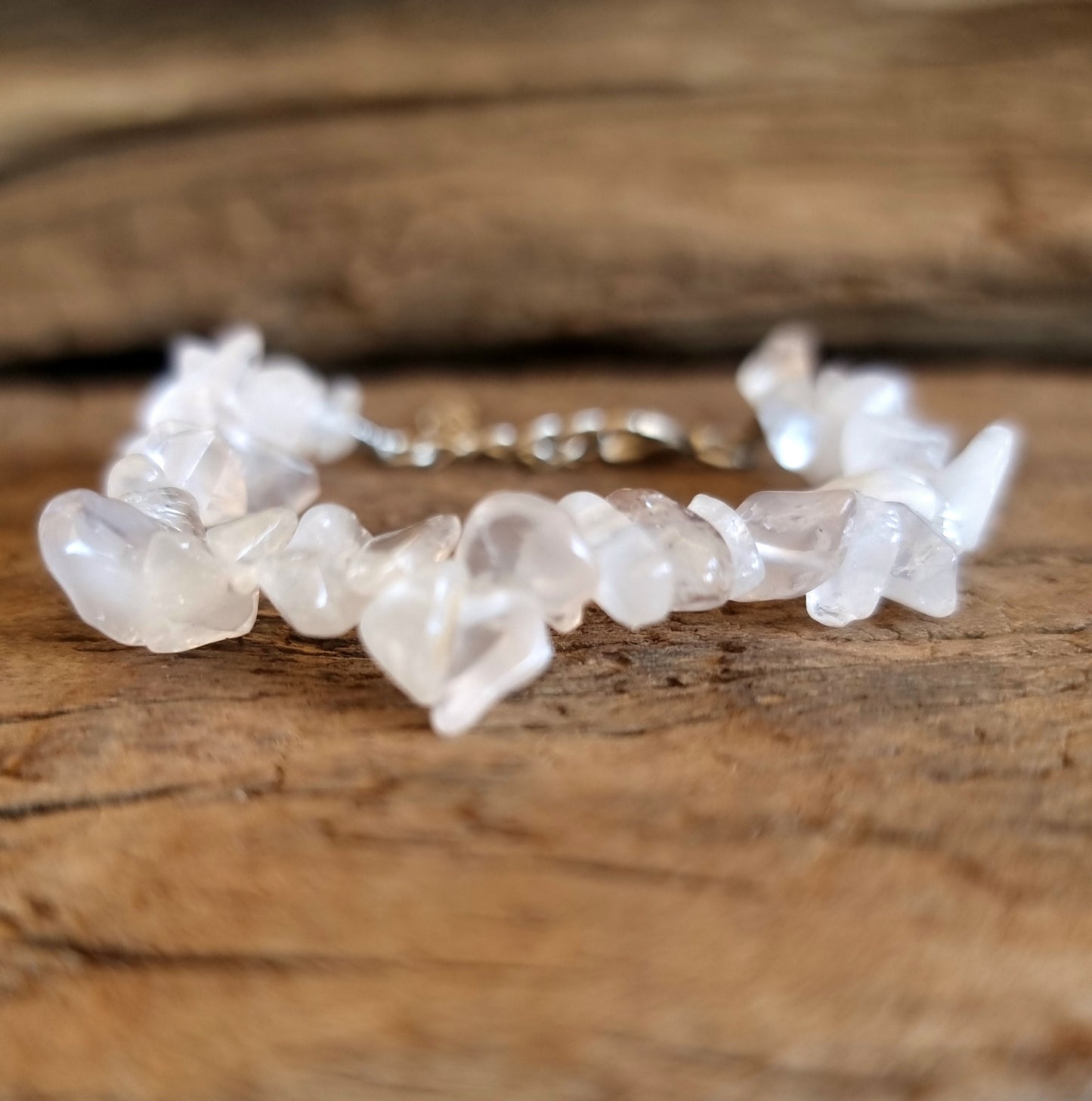 CLEAR QUARTZ CHIPPED BRACELET WITH EXTENDER CHAIN - ENERGY AMPLIFIER