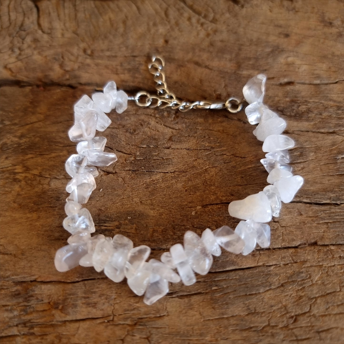 CLEAR QUARTZ CHIPPED BRACELET WITH EXTENDER CHAIN - ENERGY AMPLIFIER