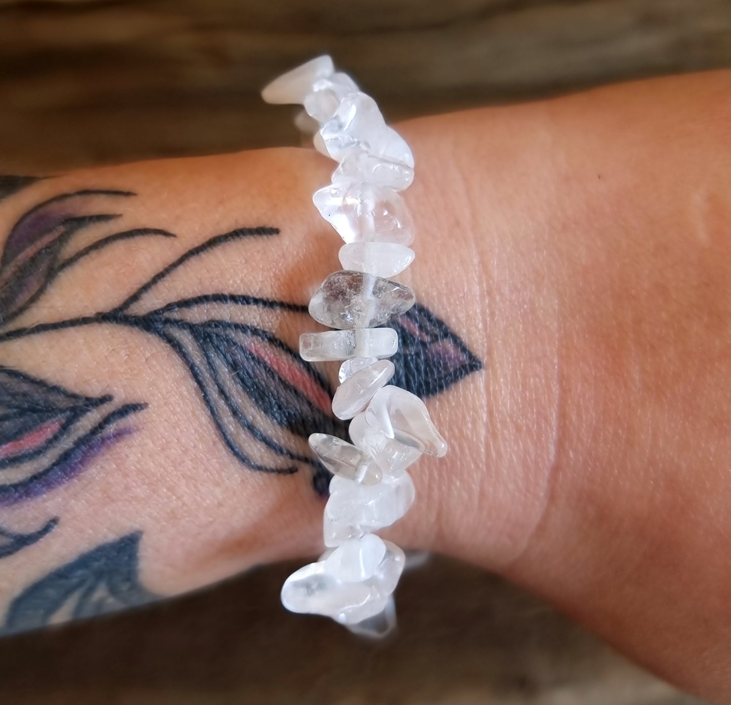 CLEAR QUARTZ CHIPPED BRACELET WITH EXTENDER CHAIN - ENERGY AMPLIFIER