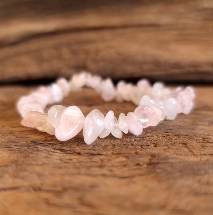 Rose Quartz chipped crystal bracelet for unconditional love - Wildlings Crystals