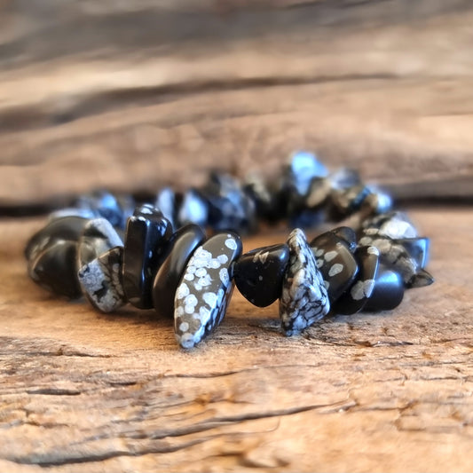 SNOWFLAKE OBSIDIAN CHIPPED BRACELET - THIRD EYE STONE