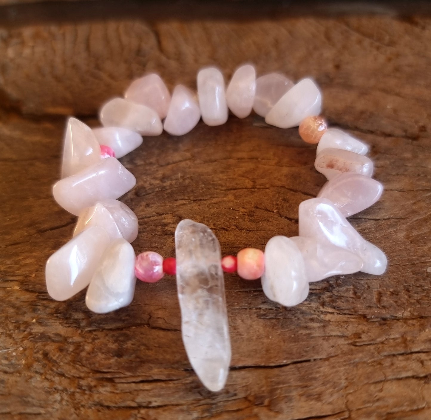 ROSE QUARTZ & QUARTZ CHIPPED BRACELET - LOVE AMPLIFIER