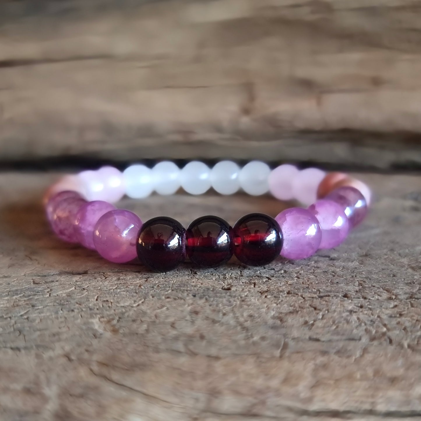 LOVE AMPLIFIED BRACELET - GARNET,ROSE AND STRAWBERRY QUARTZ, MOONSTONE & RHODONITE