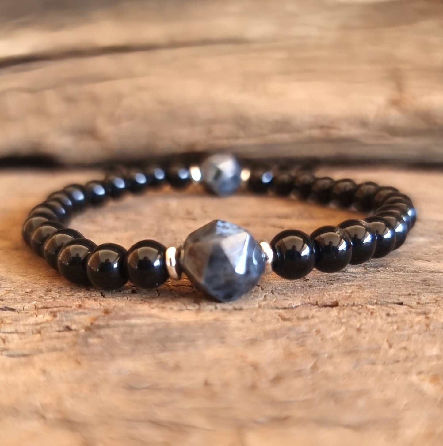 BLACK TOURMALINE & OBSIDIAN BRACELET 6mm - PROTECTION & PROSPERITY