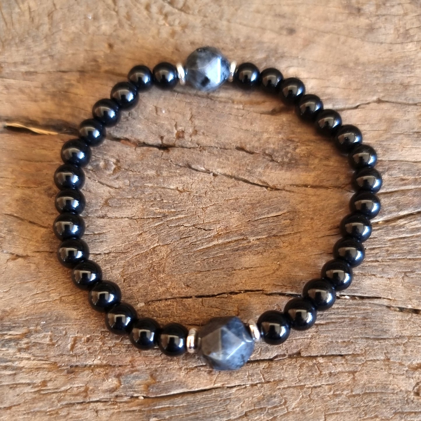 BLACK TOURMALINE & OBSIDIAN BRACELET 6mm - PROTECTION & PROSPERITY