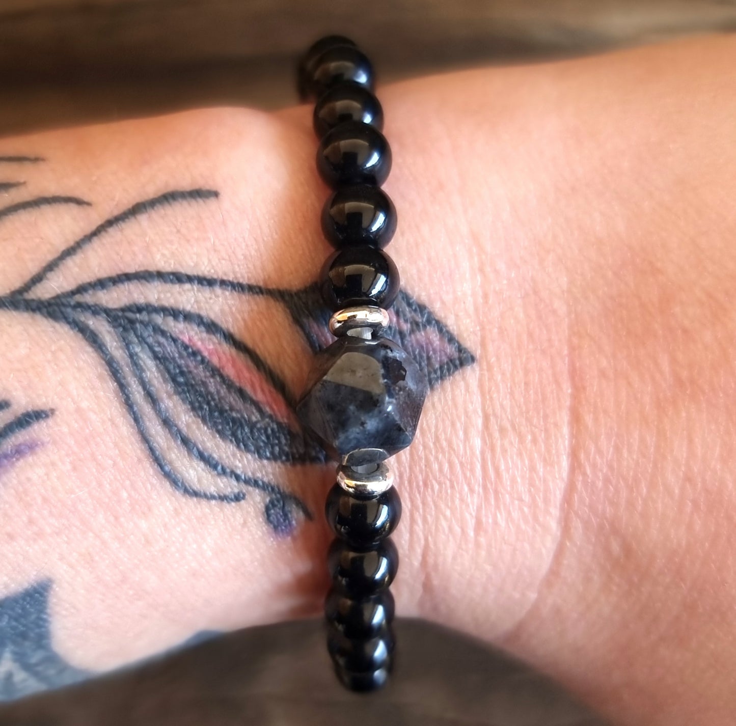 BLACK TOURMALINE & OBSIDIAN BRACELET 6mm - PROTECTION & PROSPERITY