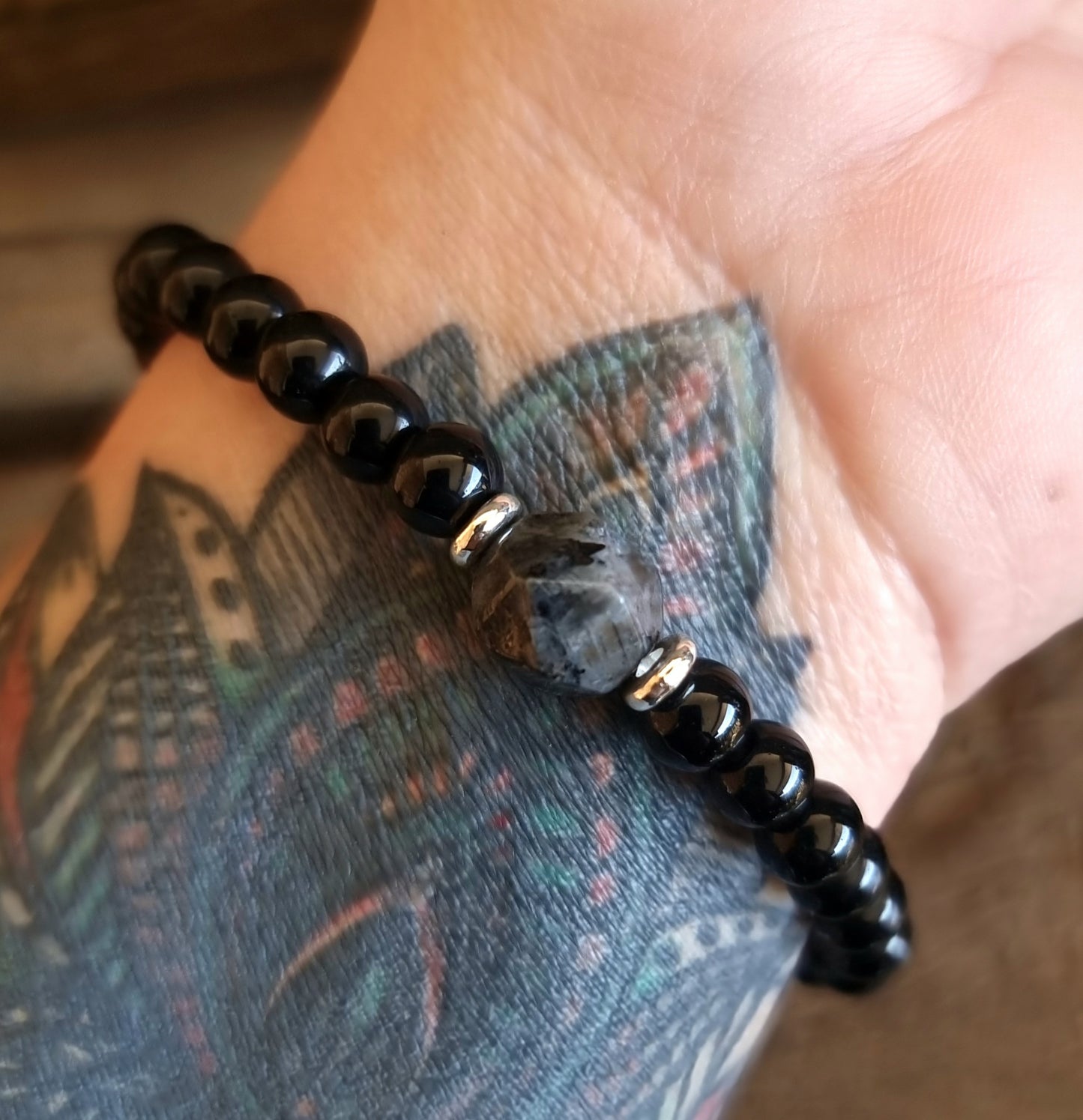 BLACK TOURMALINE & OBSIDIAN BRACELET 6mm - PROTECTION & PROSPERITY