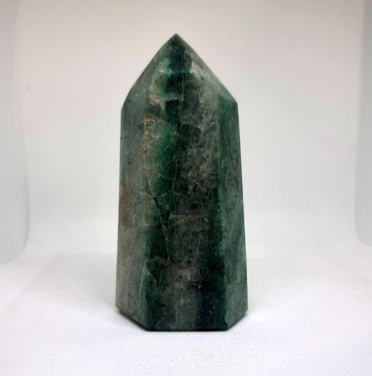 GREEN FUCHSITE QUARTZ WITH PYRITE & MICA SPECS TOWER 494g