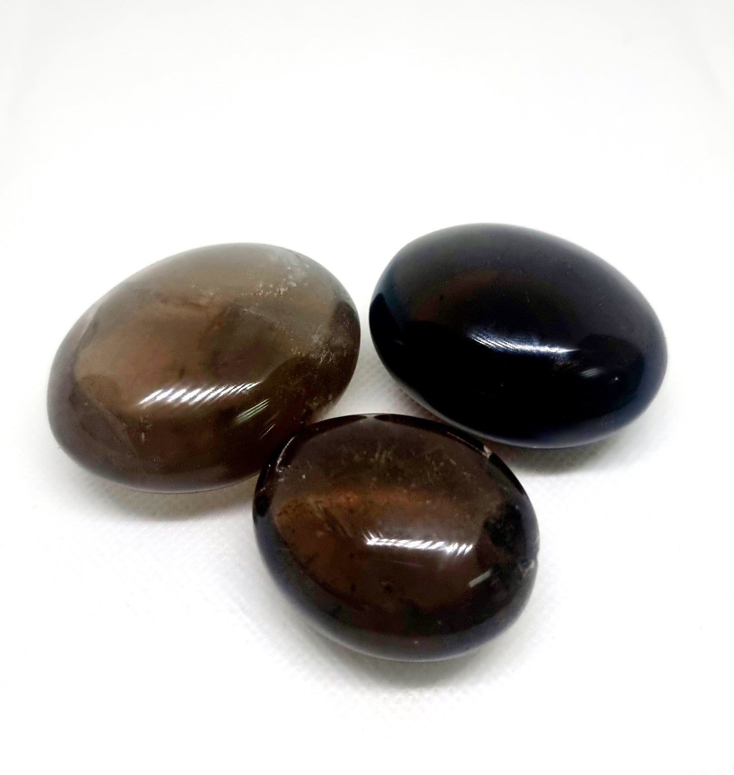 POLISHED LIGHT & DARK SMOKY QUARTZ PALM STONES - GROUNDING & PROTECTION