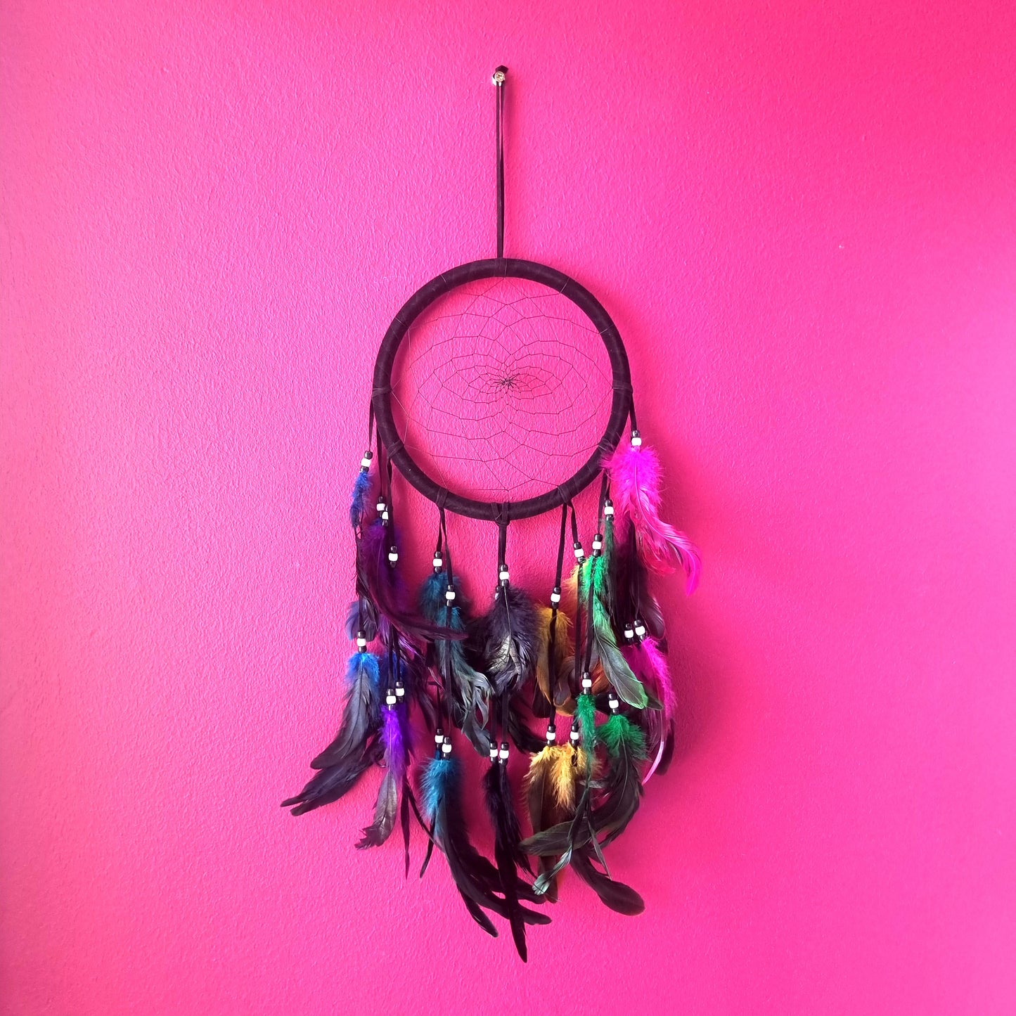 DREAMCATCHER BLACK WITH COLOURED FEATHERS