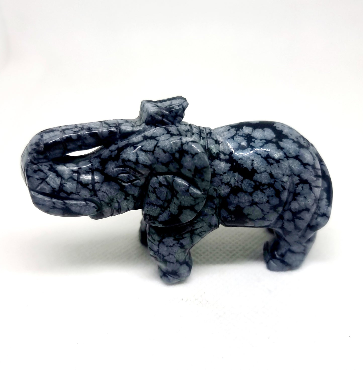 SNOWFLAKE OBSIDIAN CARVED ELEPHANT - GROUNDING