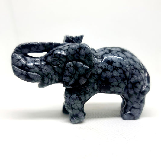 SNOWFLAKE OBSIDIAN CARVED ELEPHANT - GROUNDING