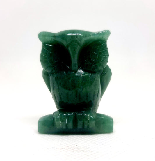 GREEN AVENTURINE CARVED OWL 4 cm - PROSPERITY