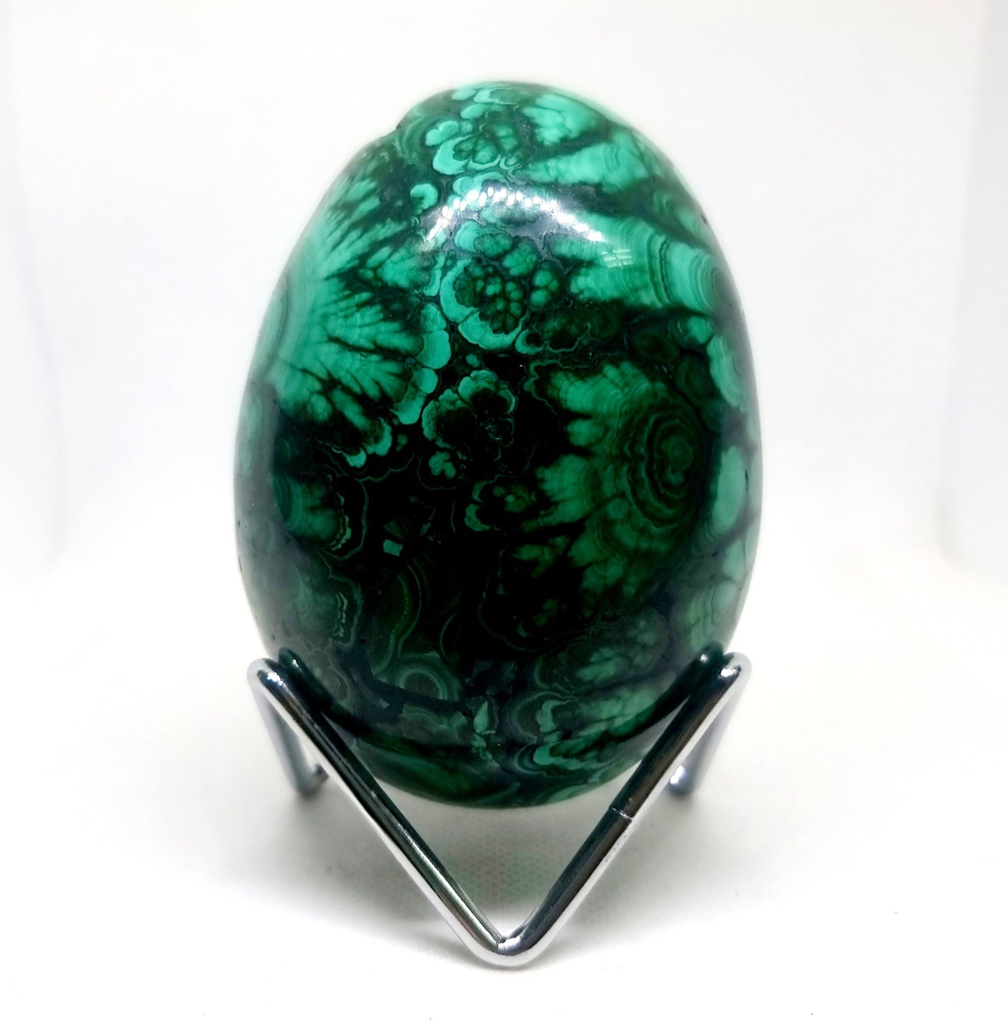 BANDED FLOWER MALACHITE POLISHED EGG WITH VUGS 928 g - HEART HEALER