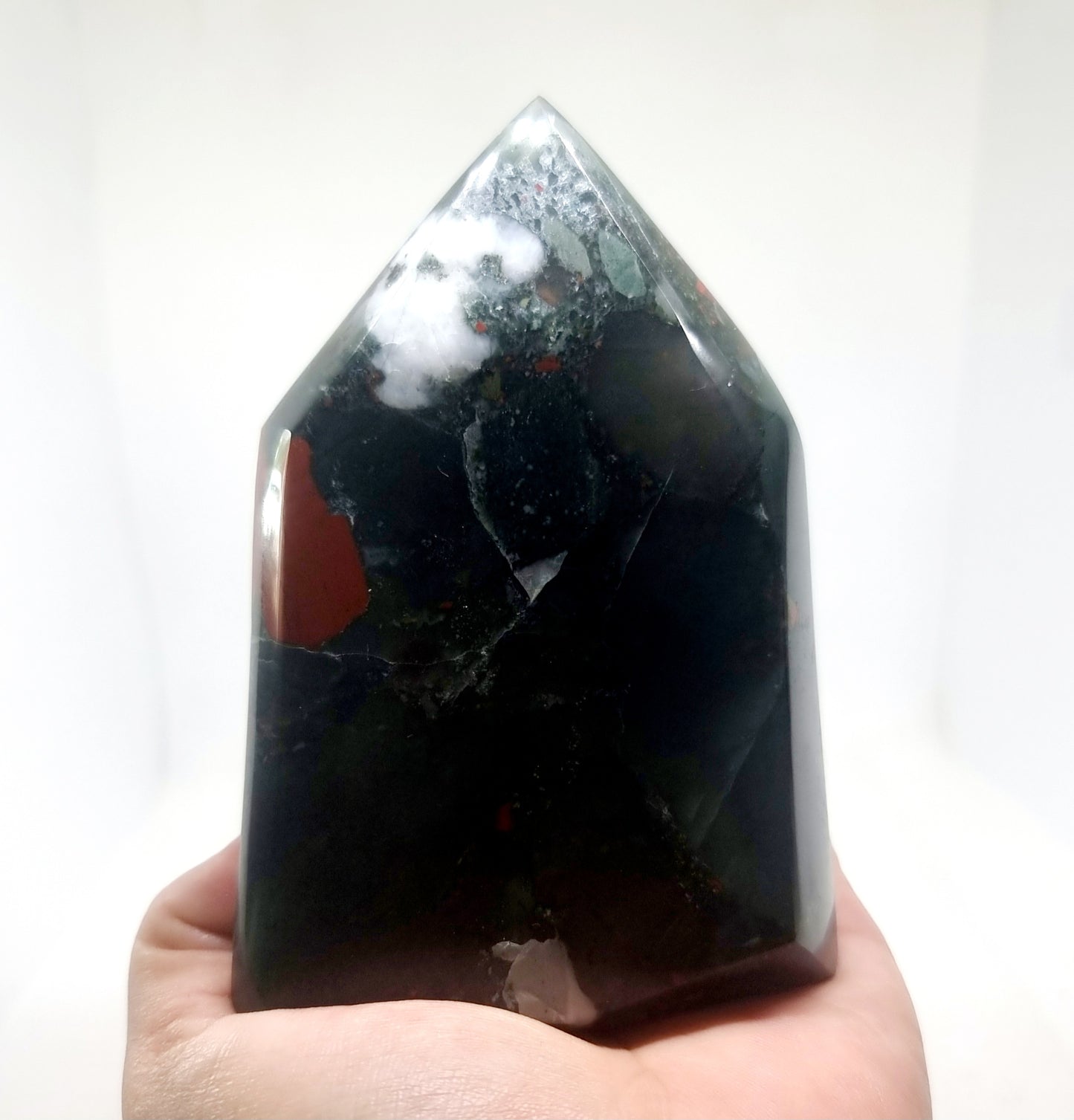 POLISHED AFRICAN BLOODSTONE WITH PYRITE TOWER 391 g - GROUNDING & PROTECTION