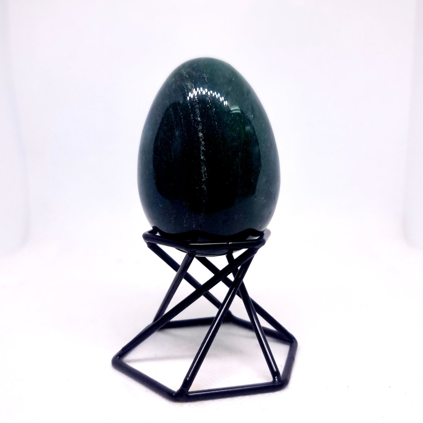 GREEN FUCHSITE QUARTZ POLISHED EGG WITH PYRITE SPECS 164 g - WEALTH & PROSPERITY