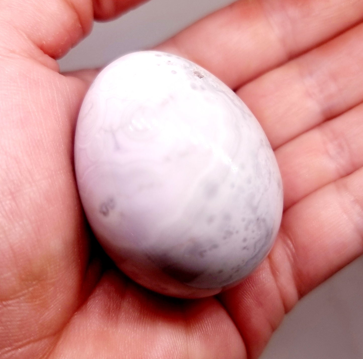 WHITE ORBICULAR OCEAN JASPER POLISHED EGG 97 g - TRANQUILITY