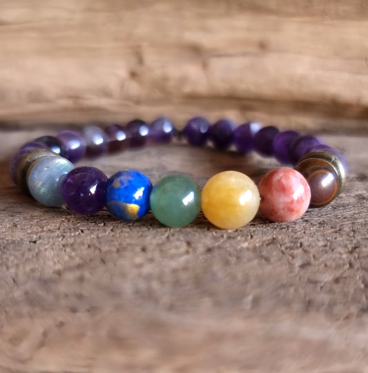 AMETHYST SEVEN CHAKRA BALANCING BRACELET 8 mm - CHAKRA HEALING