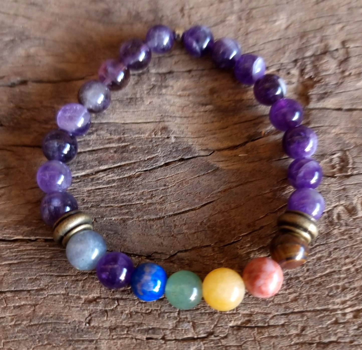 AMETHYST SEVEN CHAKRA BALANCING BRACELET 8 mm - CHAKRA HEALING