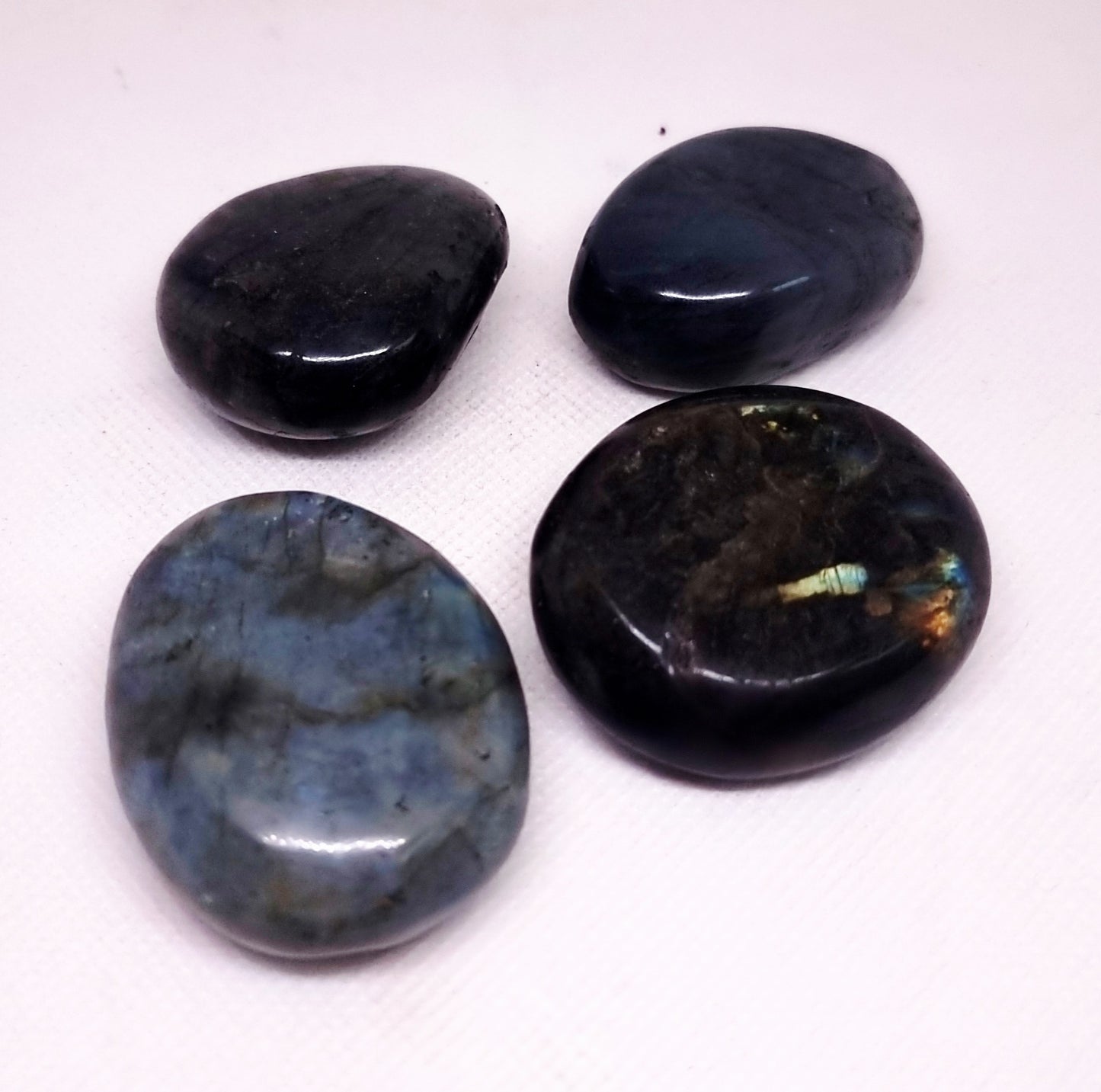 LABRADORITE FLASHY GREEN & BLUE PALM STONES - CLAIRVOYANCE