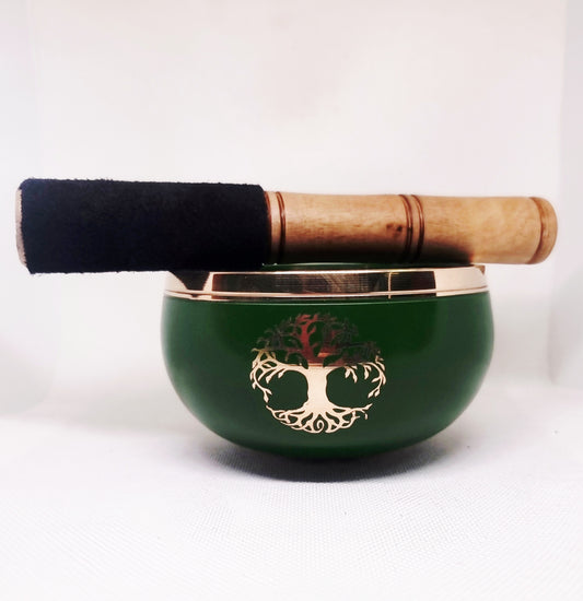 TREE OF LIFE GREEN TIBETAN BRASS SINGING BOWL SML