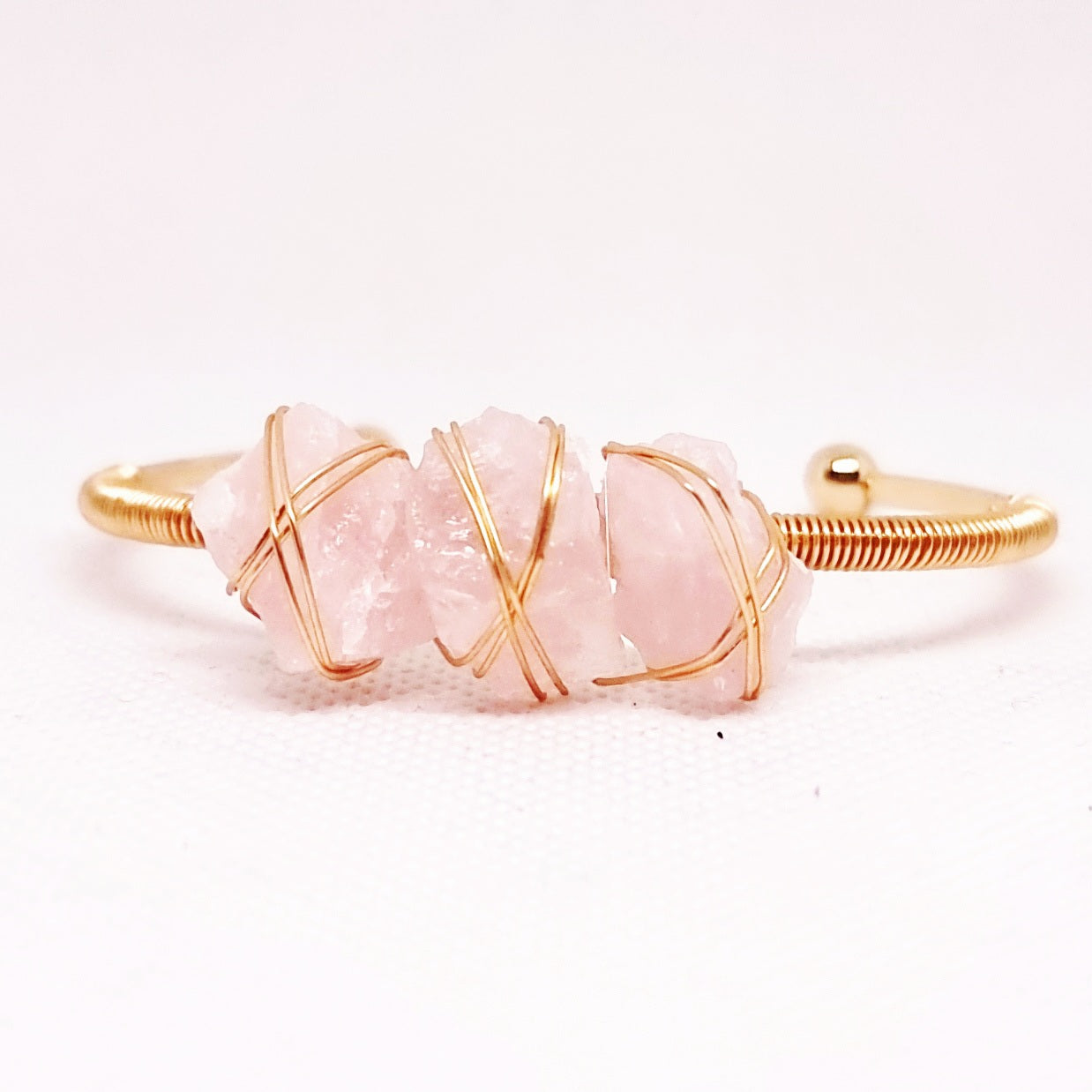 ROSE QUARTZ ROUGH GOLD PLATED BANGLE - SELF LOVE