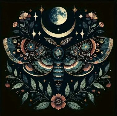 MOTH MOON PHASE ALTAR CLOTH ( 75 cm x 75 cm )