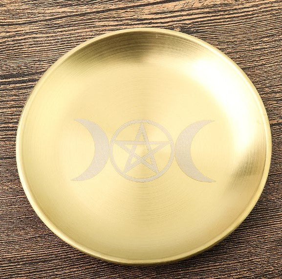 TRIPLE MOON ALTAR BRONZE METAL PLATE 14cm