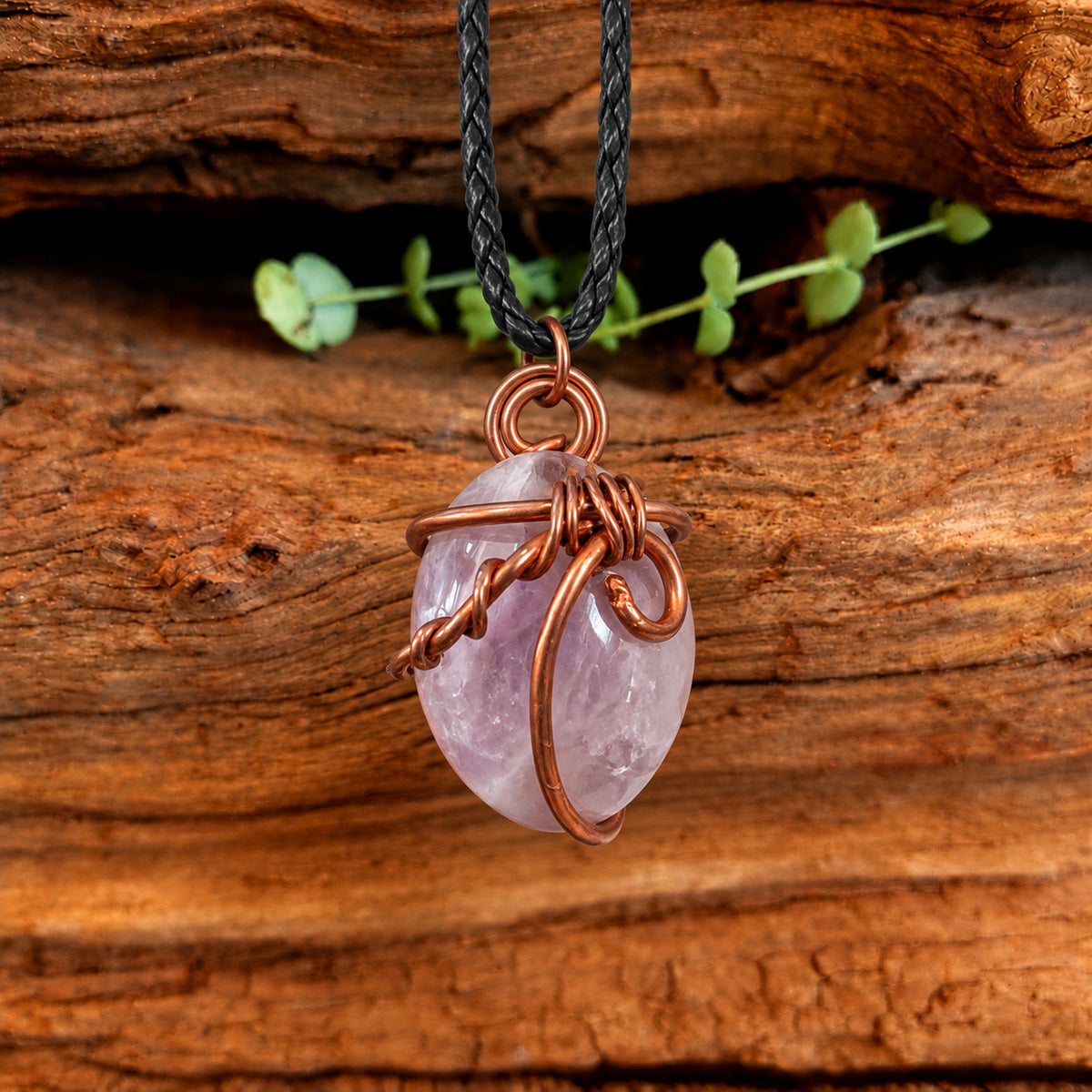 AMETHYST ROUND COPPER WIRE WRAPPED NECKLACE