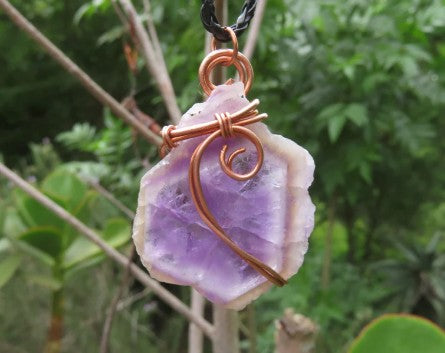 AMETHYST SLICE IN COPPER WIRE NECKLACE  - PSYCHIC ABILITIES