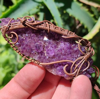 AMETHYST CLUSTER COPPER WIRE WRAPPED NECKLACE - PSYCHIC ABILITIES