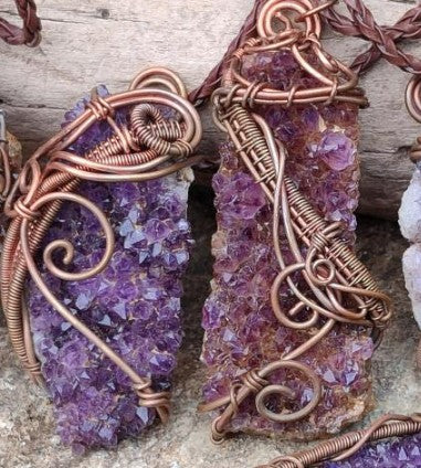 AMETHYST CLUSTER COPPER WIRE WRAPPED NECKLACE - PSYCHIC ABILITIES