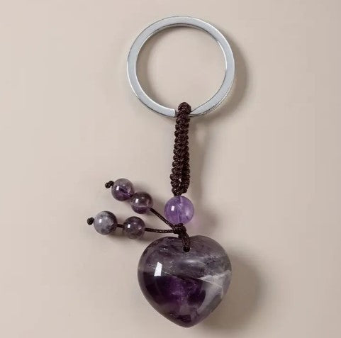 AMETHYST POLISHED HEART KEYCHAIN - PSYCHIC ABILITIES