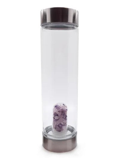 AMETHYST & CLEAR QUARTZ WATER BOTTLE - INTUITION