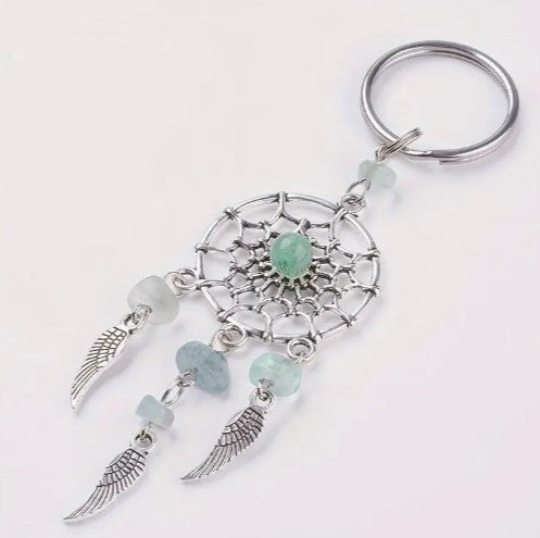 GREEN AVENTURINE DREAMCATCHER KEYCHAIN - PROSPERITY & GOOD FORTUNE