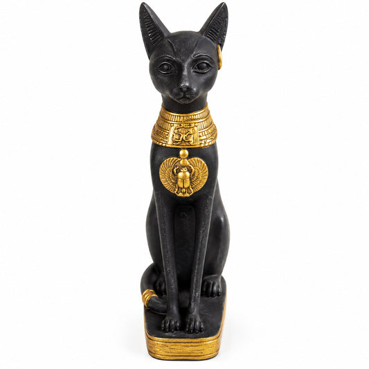 EGYPTIAN BASTET WITH GOLD TRIM STATUE