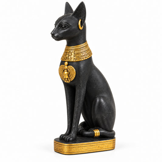 EGYPTIAN BASTET WITH GOLD TRIM STATUE