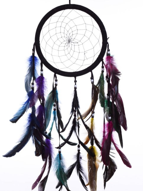 DREAMCATCHER BLACK WITH COLOURED FEATHERS