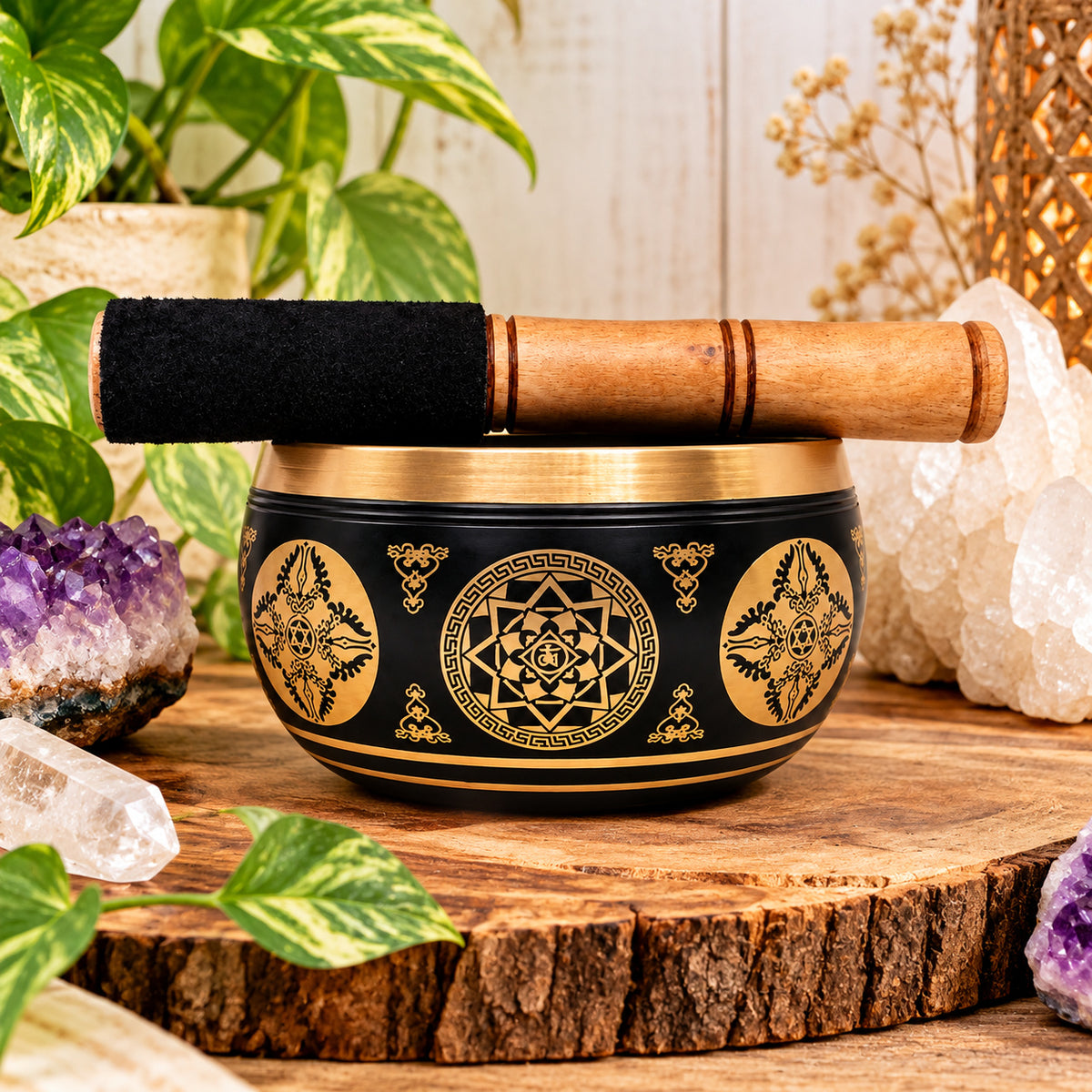 BLACK MANTRA TIBETAN BRASS SINGING BOWL