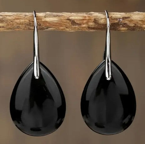 BLACK OBSIDIAN TEARDROP EARRINGS - PROTECTION