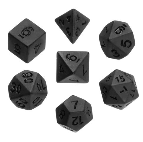 ACRYLIC 7 PIECE BLACK POLYHEDRAL DICE - DIVINATION TOOL