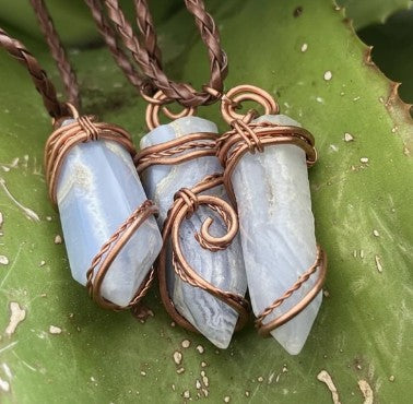 BLUE LACE AGATE COPPER WIRE WRAPPED NECKLACE - COMMUNICATION