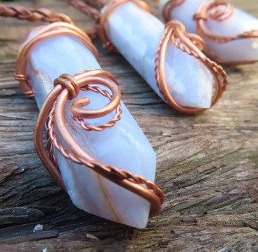 BLUE LACE AGATE COPPER WIRE WRAPPED NECKLACE - COMMUNICATION